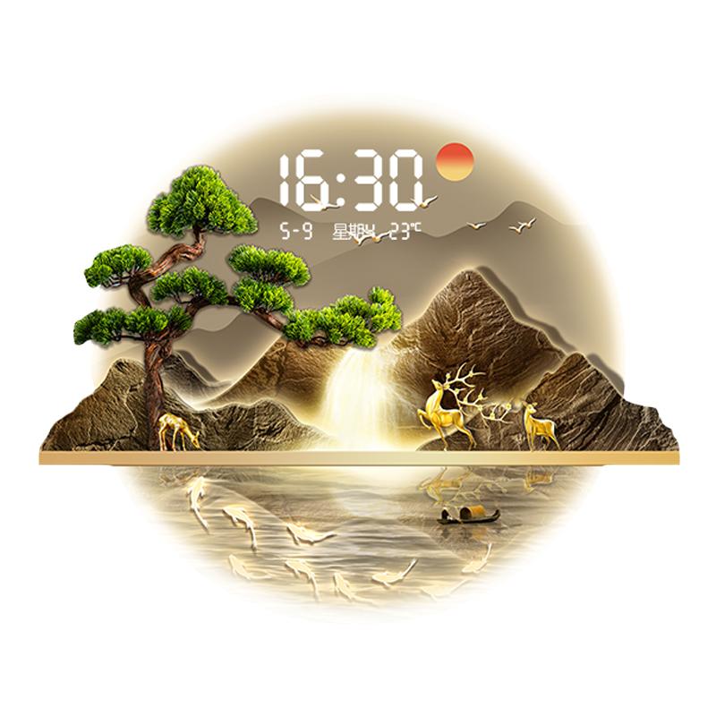 入戶玄關(guān)畫2025年新款高端流水生財山水掛畫走廊客廳裝飾畫帶鐘表