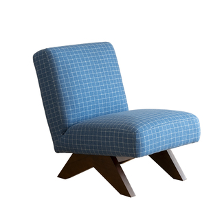 美之趣 单人沙发椅中古风蓝色格子休闲椅客厅卧室靠背布艺椅子