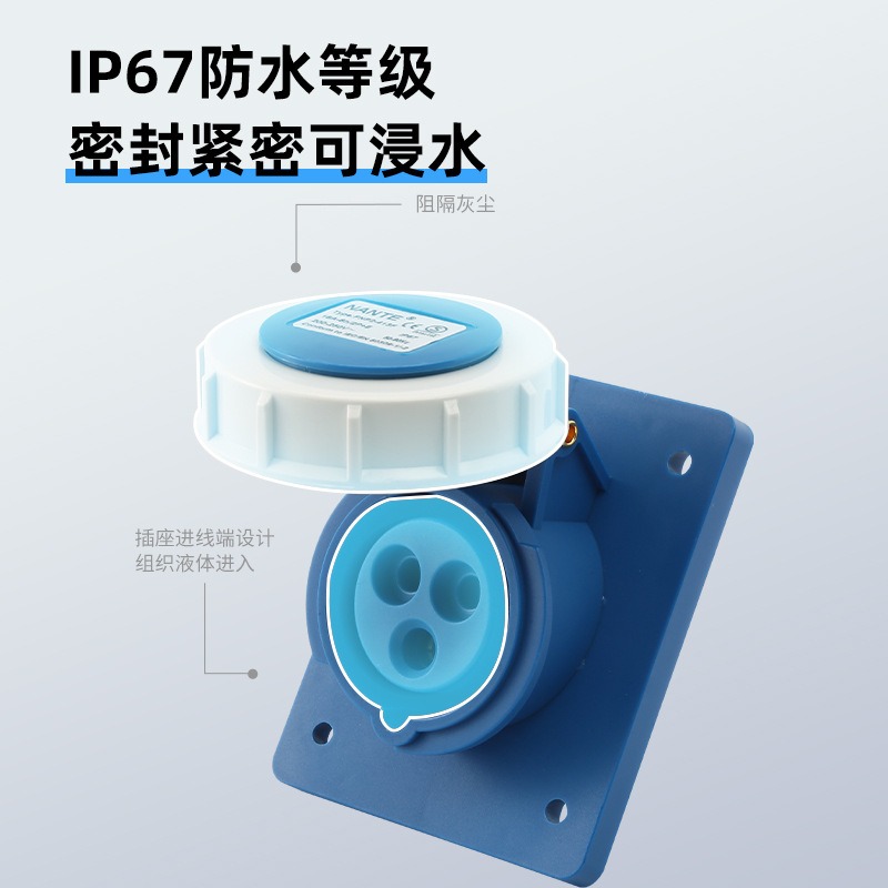 FNP2-413F/415/425防水IP67工业插头暗装插座芯3斜芯芯16A/32A54