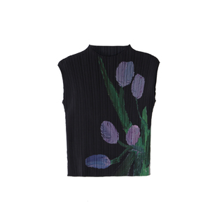 有耳uare原创设计 终于开花 紫绿油画郁金香压褶上衣