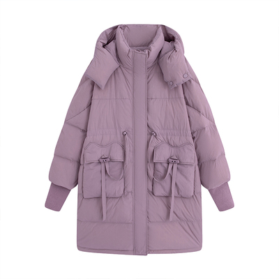 加肥加大码中长款连帽羽绒服女装