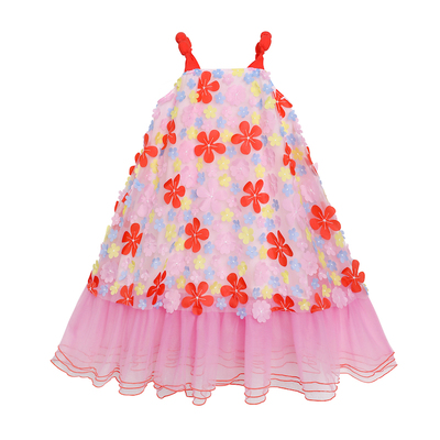海岛花花刺绣网纱连衣裙女童夏季