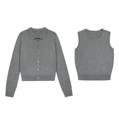 MISAZ超细羊毛POLO领长袖开衫