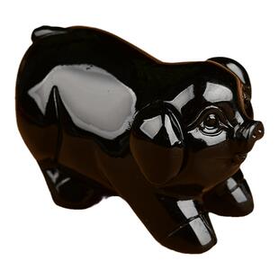 天然黑水晶黑曜石猪摆件黑色生肖小猪工艺品黑耀石办公室吉祥物
