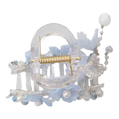 GUKUALI 2025夏季新款蓝色小花流苏抓夹超仙格林系少女后脑勺发夹