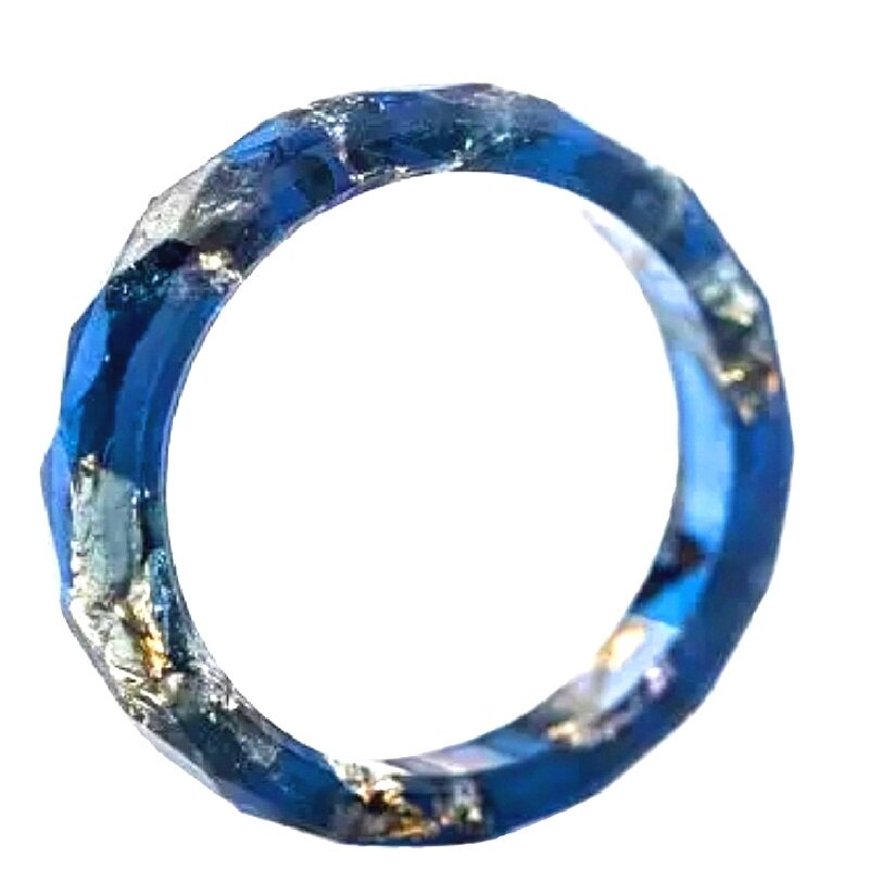 狮心兔 手工制作Elena同款欧美深海蓝金箔树脂 银箔 大码情侣戒指