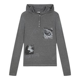 MOUSSY2026春季新品复古朋克风条纹印花连帽长袖T恤028JSA90-1014