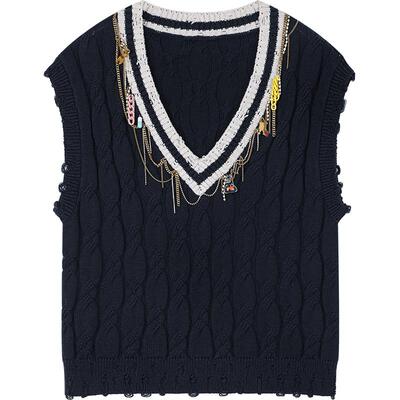 UOOYAA/乌丫趣意钻链毛衫背心