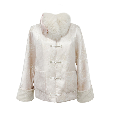 Lazy Didi碎玉如雪 新中式兔绒内里外套狐狸毛领提花国风加厚上衣