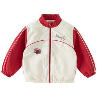 戴维贝拉男童拼色立领外套2026春装新款中大童A类外衣儿童上衣