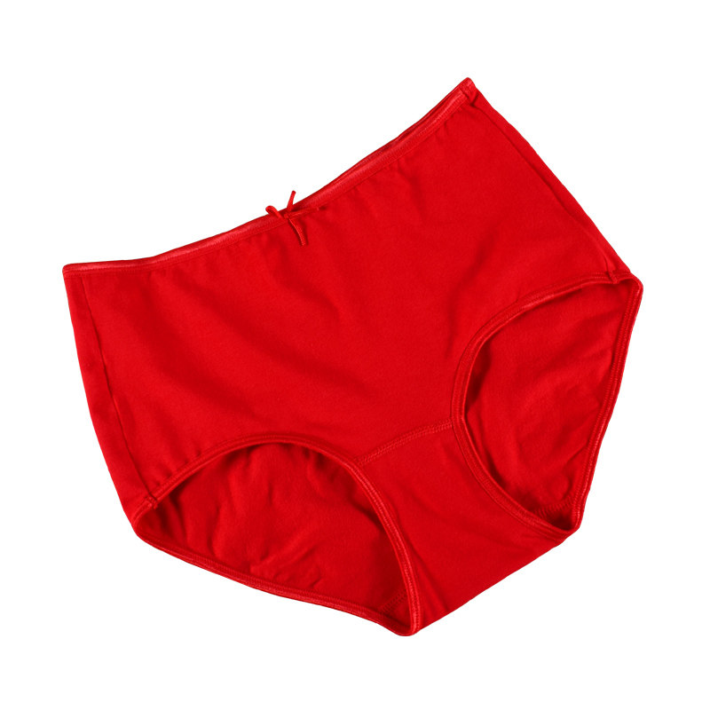 蝶安芬正品大红本命年喜庆红女士学生弹力纯棉中腰包臀平角内裤女