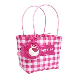 正版迪士尼草莓熊大菜篮子编织包送女友便当饭盒包毛绒耳机包挂饰