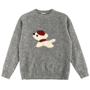 秋冬新款2025针织衫小狗刺绣内搭上衣圆领女宽松套头短款毛衣外穿