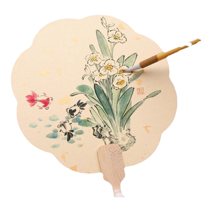 加厚宣纸团扇空白扇子半生熟儿童diy白色卡纸扇面可定制双面手绘