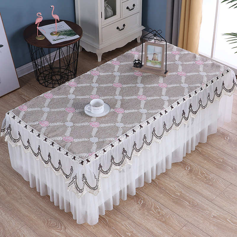 升级款茶几罩桌布防滑加厚布艺全包桌罩长方形桌布客厅餐桌套蕾丝