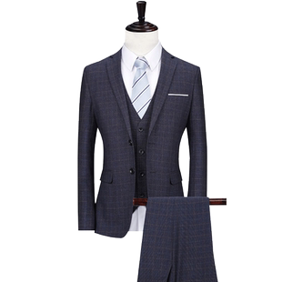 罗蒙西装套装男士外套三件套修身正装学生西服上班新郎结婚礼服男
