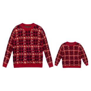 春节亲子装冬圣诞红色母女过拜年服男童一家三四口毛衣婴儿爬服全