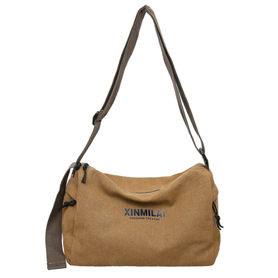 复古帆布单肩斜挎包男运动健身包