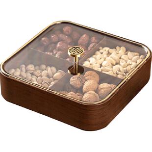 广意分格果盘古风仿木金瓜果收纳零食干果盘家用客厅摆盘带盖防灰