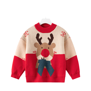 男童圆领毛衣2026秋冬季儿童加绒加厚保暖毛线衣儿童打底衫8075