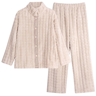 睡衣女款珊瑚绒秋冬季长袖泡芙绒软绵绵加厚高领冬天法兰绒家居服