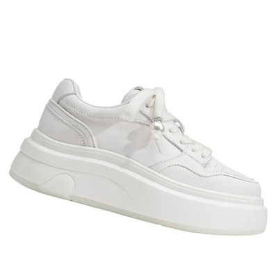 德赛早秋真皮增高小白鞋