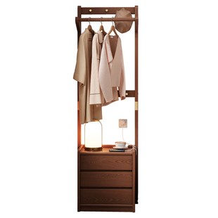家逸床头柜衣帽架一体靠墙卧室家用落地挂衣架实木床边衣服置物架