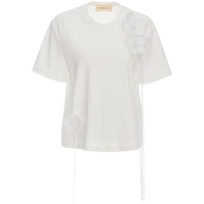 宝姿PORTSPURE女装舒适淡人风设计感立体花流苏短袖T恤