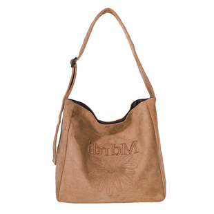 麂皮包包女新款复古字母刺绣大容量托特包日常通勤百搭单肩斜挎包