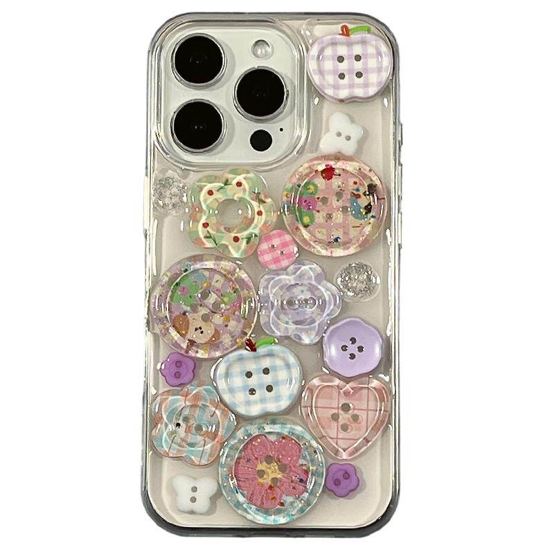ins立体格纹纽扣高级感适用苹果iPhone16ProMax手机壳15pro新款14透明滴胶13小众14promax硅胶