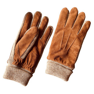 韩国订单真皮山羊皮手套男冬季反绒羊毛针织加绒加厚保暖户外骑车