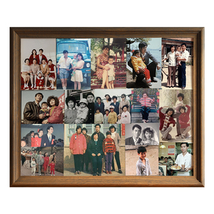 家庭照合影老照片实木大相框挂墙全家福放多张相片中式怀旧80空框
