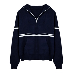 【现货】Rouje Life白百何同款毛衣拉链翻领谭松韵明星条纹针织衫