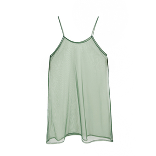 TEATREE自制 柔软单层网纱吊带连衣裙中长款透视罩衫个性纱裙夏