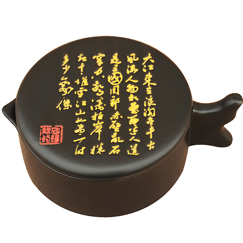 包邮 多功能陶瓷手绘古文念奴娇学生带盖砚台调色盘笔架不干墨池