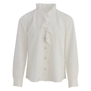 [商场同款]浪漫都市系列LANDI蓝地银沙白荷叶边优雅衬衫女春新品