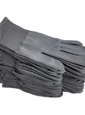 冬季保暖紫色劳保手套透气耐磨工作尼龙劳动工人防滑加厚棉线棉薄