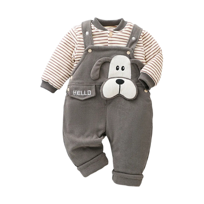 宝宝两件套背带裤套装秋冬季保暖加棉分体洋气婴幼儿冬装外出衣服