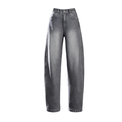 灰色加绒牛仔裤女加厚阔腿弯刀裤