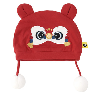 WHYLOOK 宝宝帽子婴儿舞狮帽拜年醒狮新年中国风红色喜庆外出百搭