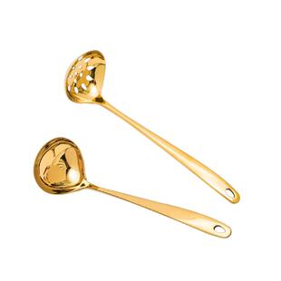 漏勺汤勺不锈钢金色仿铜勺火锅捞勺商用长柄加厚心型304小勺套装