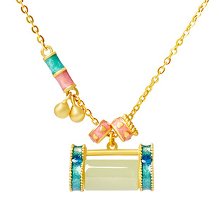 宫里上新和田玉项链女天然玉石福锁纯银吊坠玉锁平安锁生日礼物