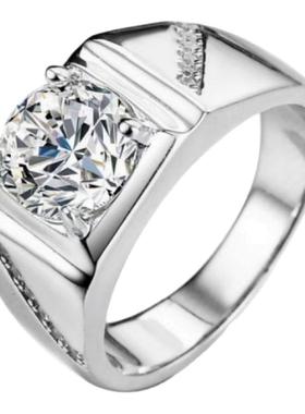 D色莫桑石男士霸气双斜杠男戒