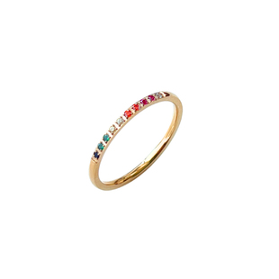 学生党小众设计冷淡风高级感彩虹排钻钛钢金色素圈偏财戒指尾戒女