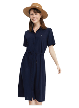 波顿女士2026春夏季新款天丝连衣裙高端时尚系带美式休闲翻领裙子