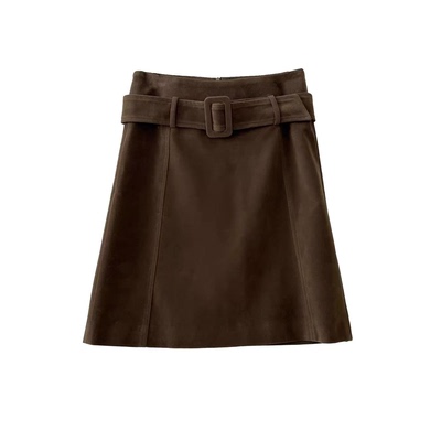 秋冬季复古A字麂皮绒半身裙中裙