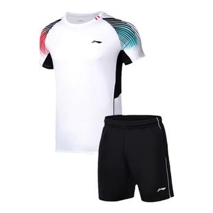 李宁运动套装男士跑步速干夏季新款羽毛球服女短袖短裤训练运动服