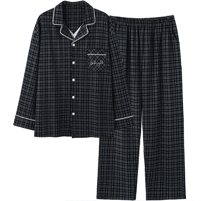 思莉太太时尚格子情侣纯棉家居服