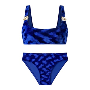 Lazy Daisy Camille系列 宝蓝色丝绒雏菊分体泳衣女温泉度假泳装
