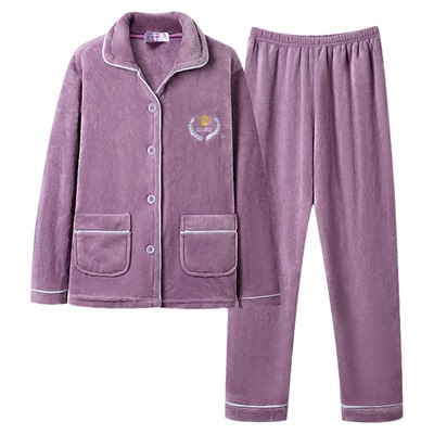 睡衣女秋冬季中年妈妈加绒加厚